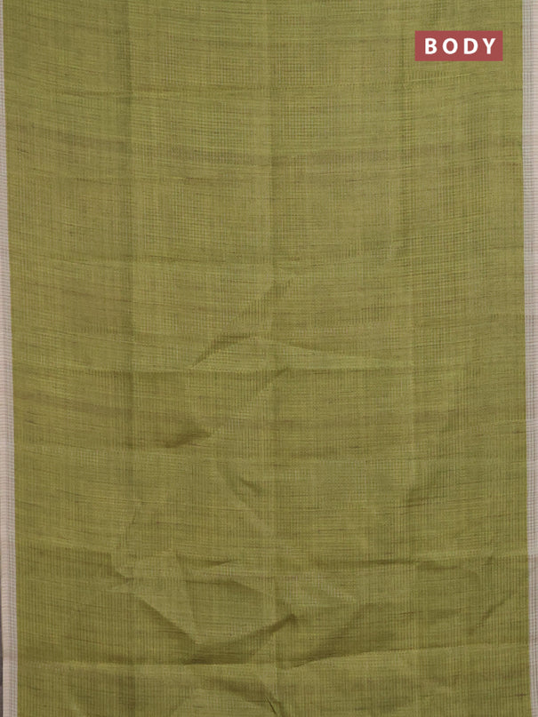Chappa saree light green and beige with allover small zari checked pattern and elephant butta prints