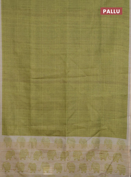Chappa saree light green and beige with allover small zari checked pattern and elephant butta prints