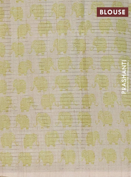 Chappa saree light green and beige with allover small zari checked pattern and elephant butta prints