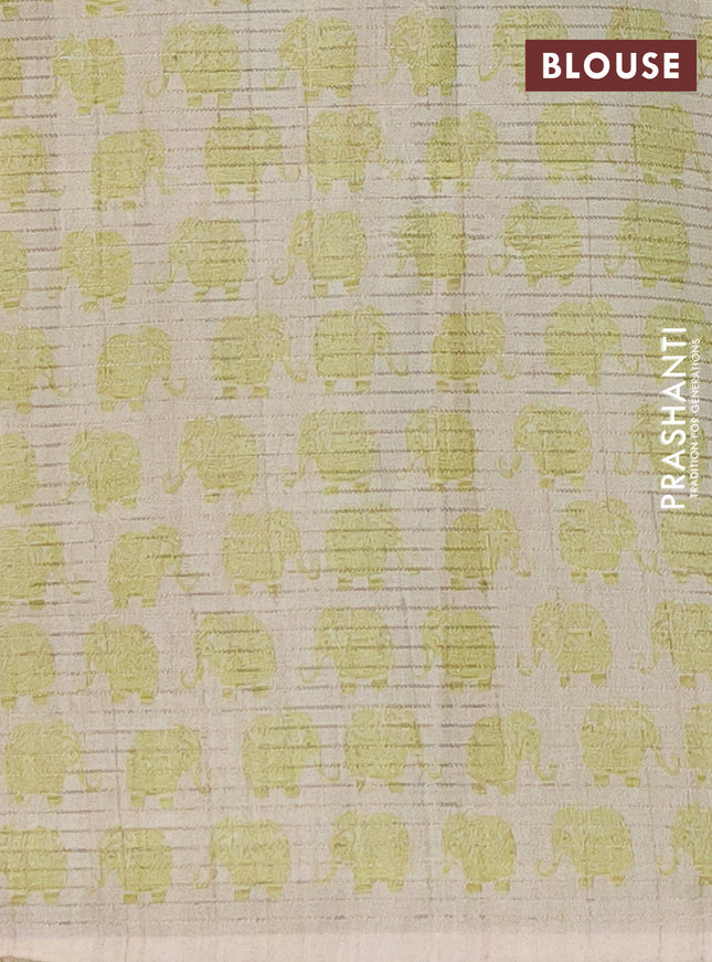 Chappa saree light green and beige with allover small zari checked pattern and elephant butta prints