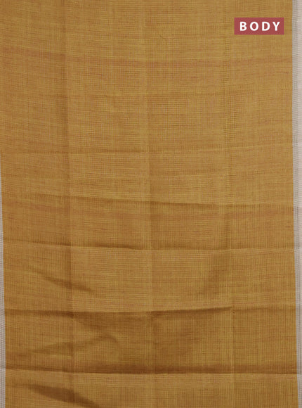 Chappa saree mustard yellow and beige with allover small zari checked pattern and elephant butta prints