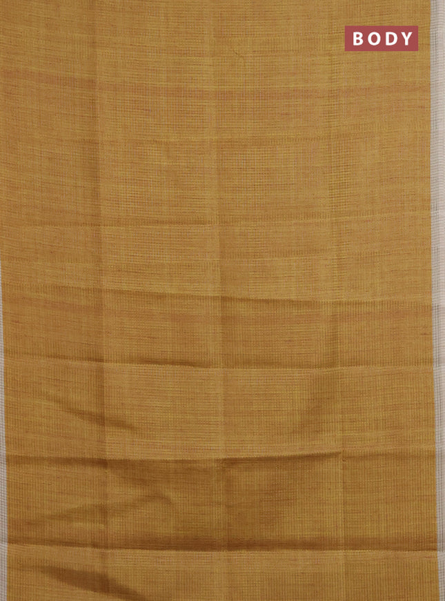 Chappa saree mustard yellow and beige with allover small zari checked pattern and elephant butta prints