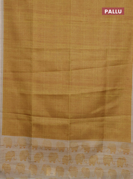 Chappa saree mustard yellow and beige with allover small zari checked pattern and elephant butta prints