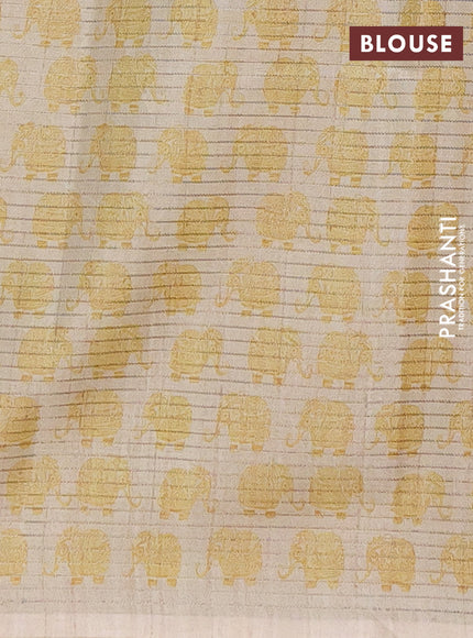 Chappa saree mustard yellow and beige with allover small zari checked pattern and elephant butta prints