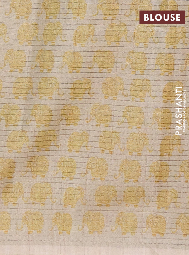 Chappa saree mustard yellow and beige with allover small zari checked pattern and elephant butta prints