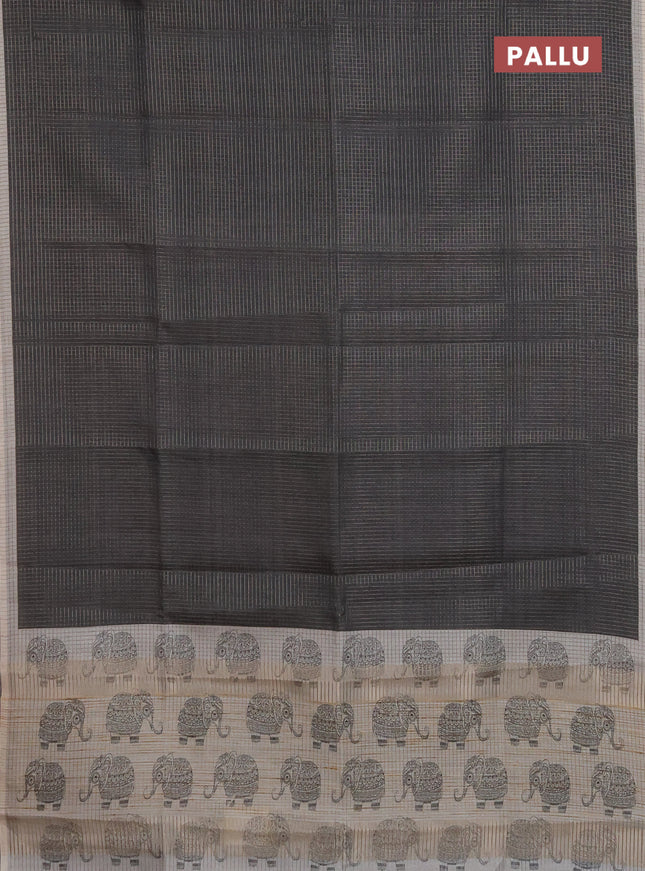 Chappa saree elephant grey and grey with allover small zari checked pattern and elephant butta prints