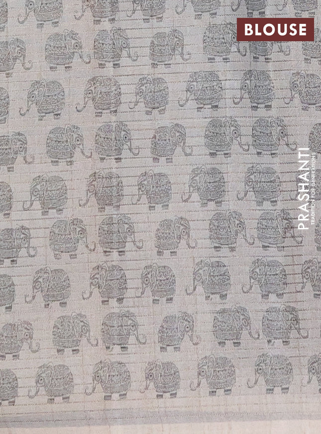 Chappa saree elephant grey and grey with allover small zari checked pattern and elephant butta prints