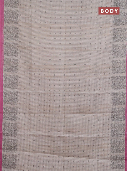 Chappa saree pastel grey and magenta pink with allover small zari checked pattern & butta prints and printed border