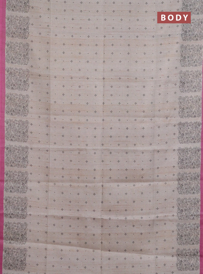 Chappa saree pastel grey and magenta pink with allover small zari checked pattern & butta prints and printed border