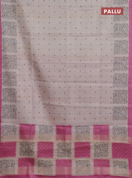 Chappa saree pastel grey and magenta pink with allover small zari checked pattern & butta prints and printed border