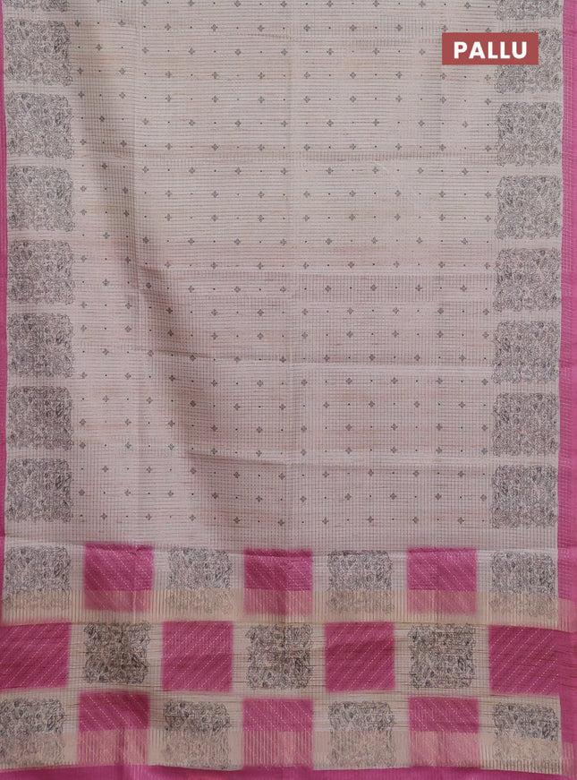 Chappa saree pastel grey and magenta pink with allover small zari checked pattern & butta prints and printed border