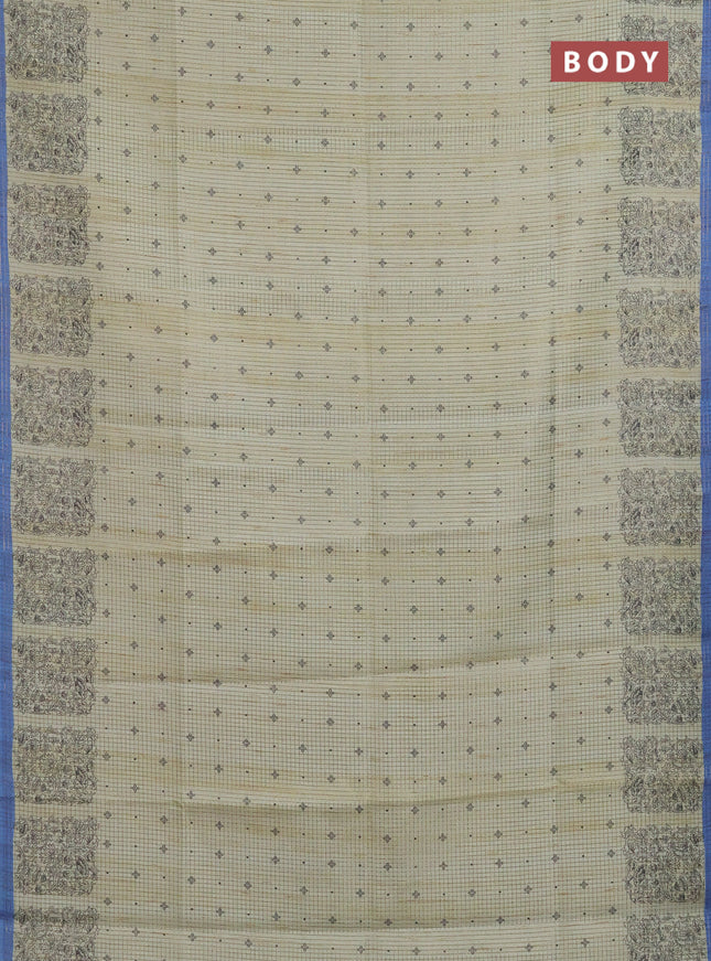 Chappa saree pastel green and blue with allover small zari checked pattern & butta prints and printed border