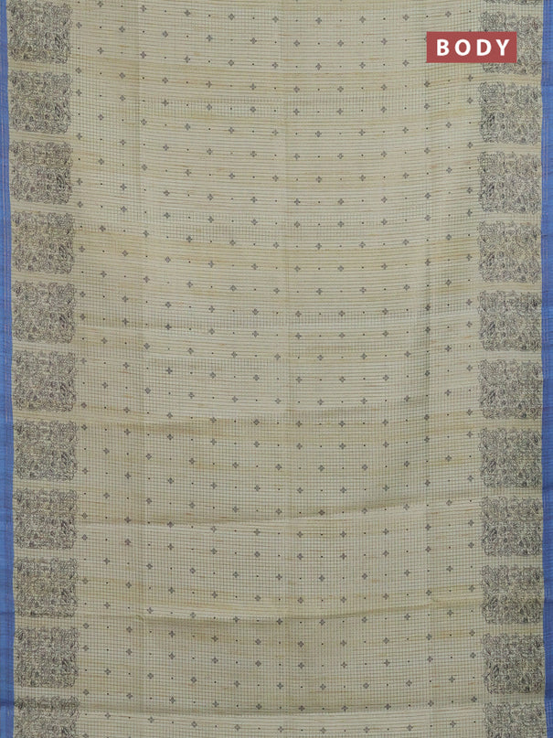 Chappa saree pastel green and blue with allover small zari checked pattern & butta prints and printed border