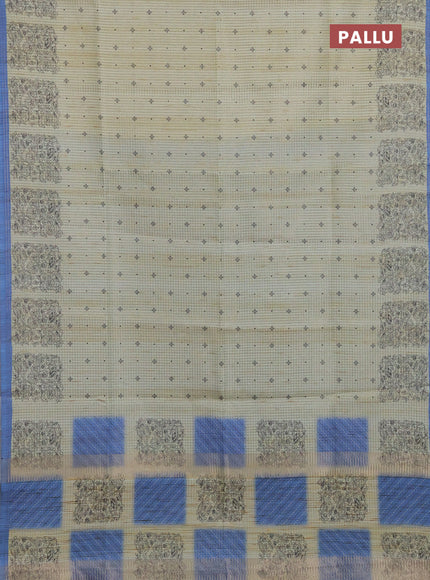 Chappa saree pastel green and blue with allover small zari checked pattern & butta prints and printed border