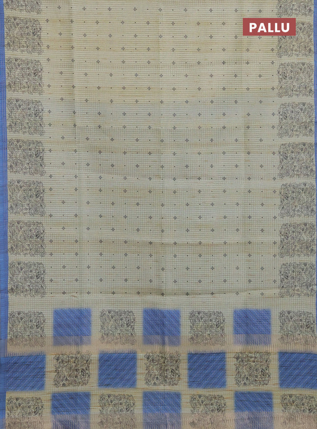 Chappa saree pastel green and blue with allover small zari checked pattern & butta prints and printed border