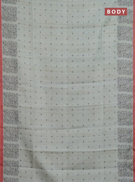 Chappa saree pastel green and red shade with allover small zari checked pattern & butta prints and printed border