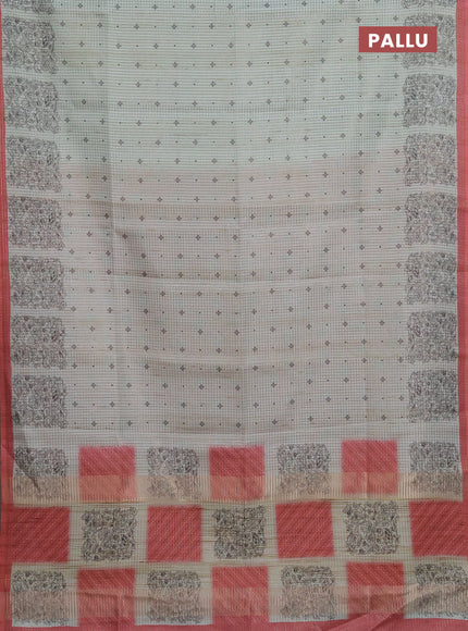 Chappa saree pastel green and red shade with allover small zari checked pattern & butta prints and printed border