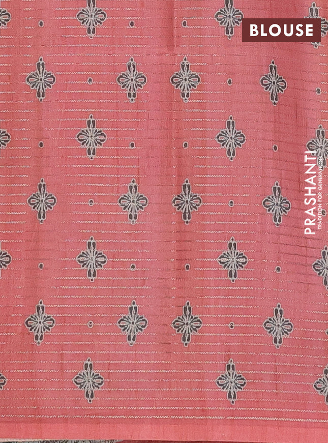 Chappa saree pastel green and red shade with allover small zari checked pattern & butta prints and printed border