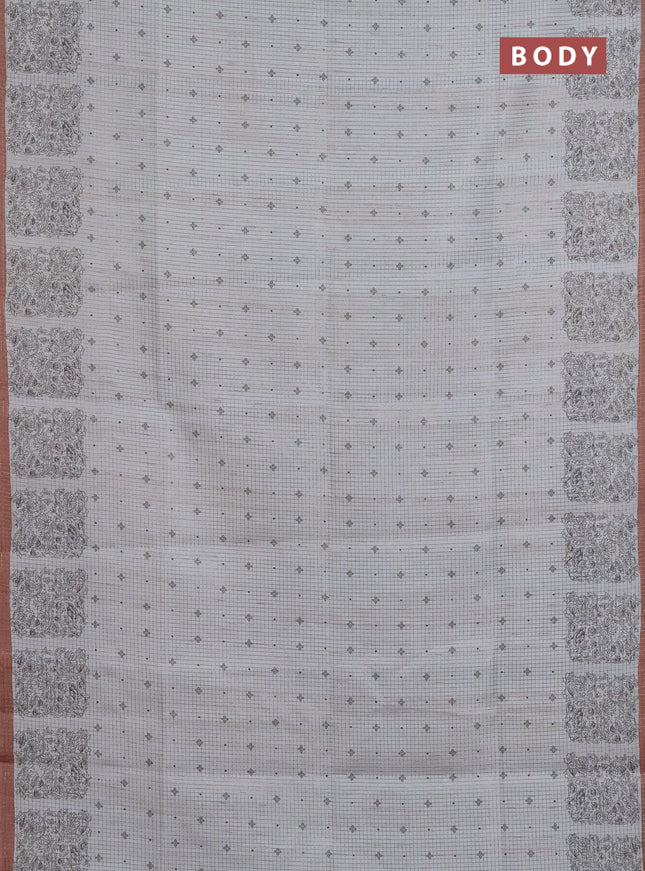 Chappa saree pastel grey and brown with allover small zari checked pattern & butta prints and printed border