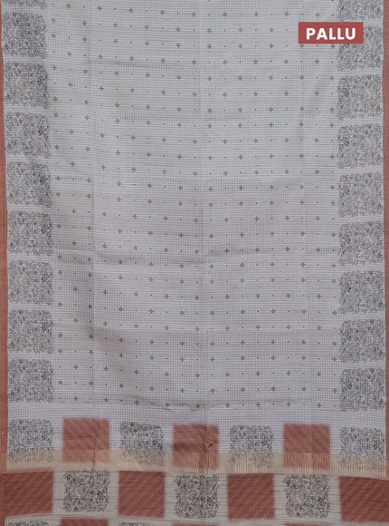 Chappa saree pastel grey and brown with allover small zari checked pattern & butta prints and printed border