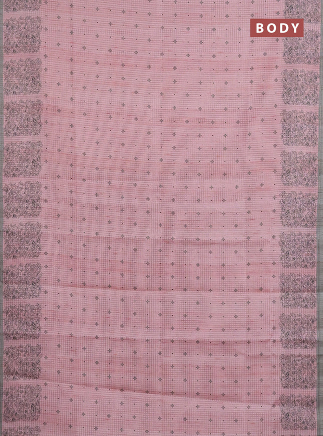 Chappa saree peach pink and grey with allover small zari checked pattern & butta prints and printed border