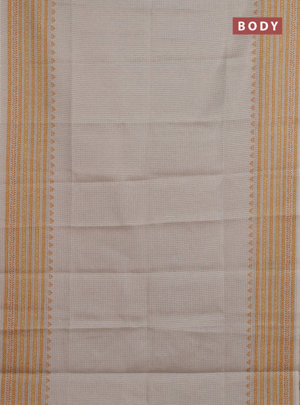 Chappa saree beige and mustard shade with allover small zari checked pattern and printed border
