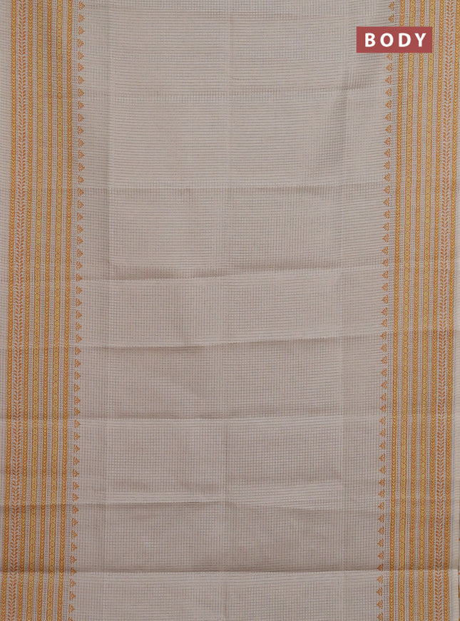 Chappa saree beige and mustard shade with allover small zari checked pattern and printed border