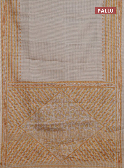 Chappa saree beige and mustard shade with allover small zari checked pattern and printed border