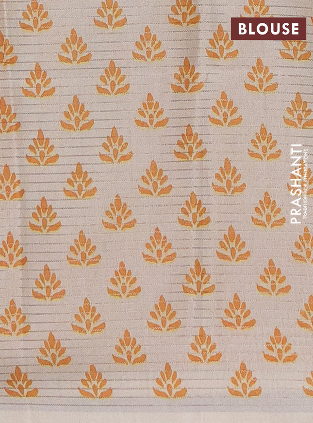 Chappa saree beige and mustard shade with allover small zari checked pattern and printed border