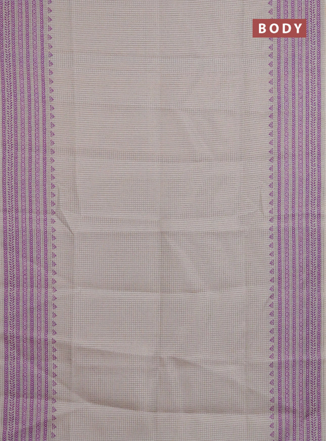 Chappa saree beige and purple with allover small zari checked pattern and printed border