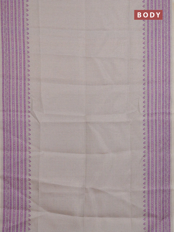 Chappa saree beige and purple with allover small zari checked pattern and printed border