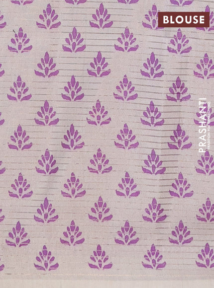 Chappa saree beige and purple with allover small zari checked pattern and printed border