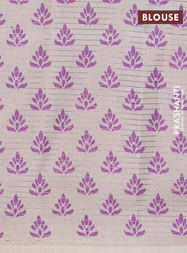 Chappa saree beige and purple with allover small zari checked pattern and printed border