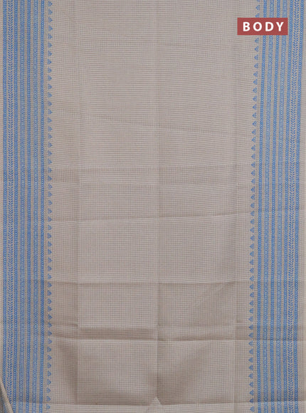 Chappa saree beige and cs blue with allover small zari checked pattern and printed border