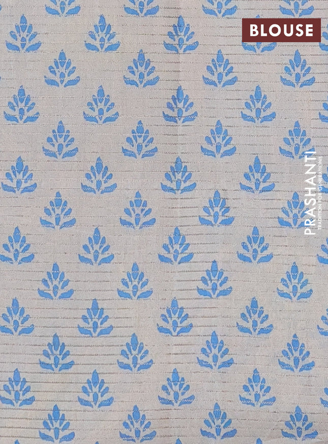 Chappa saree beige and cs blue with allover small zari checked pattern and printed border