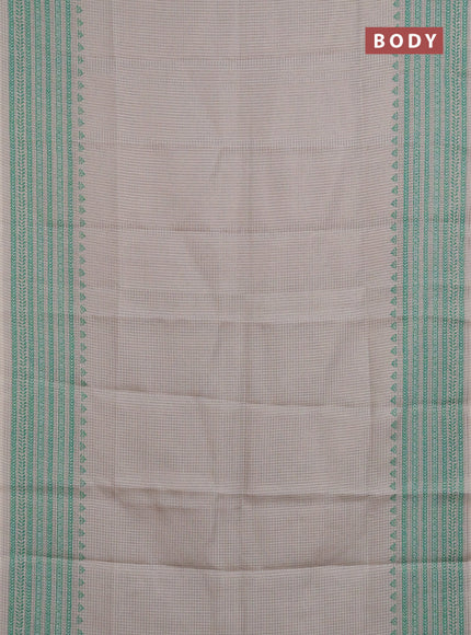 Chappa saree beige and teal green with allover small zari checked pattern and printed border