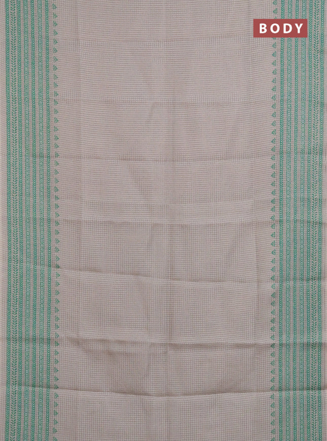 Chappa saree beige and teal green with allover small zari checked pattern and printed border