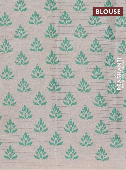 Chappa saree beige and teal green with allover small zari checked pattern and printed border