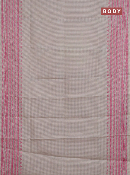 Chappa saree beige and pink with allover small zari checked pattern and printed border