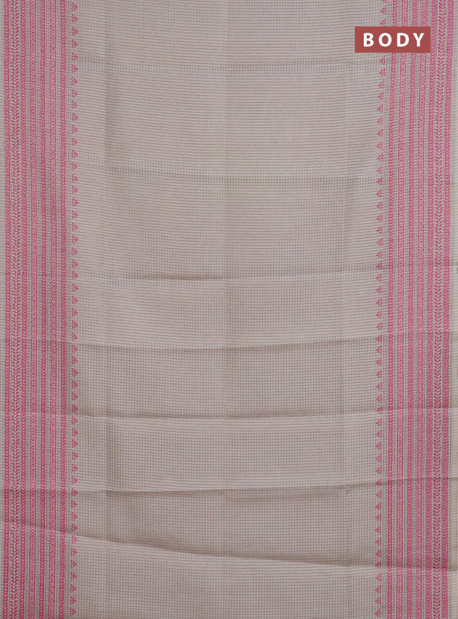 Chappa saree beige and pink with allover small zari checked pattern and printed border
