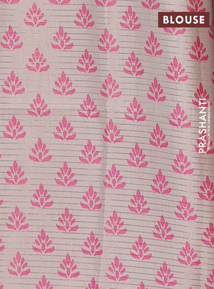 Chappa saree beige and pink with allover small zari checked pattern and printed border