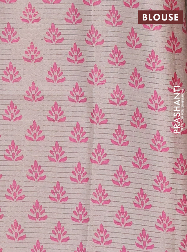 Chappa saree beige and pink with allover small zari checked pattern and printed border