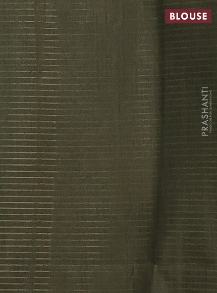 Chappa saree sap green and beige with allover small zari checked pattern and floral digital printed pallu