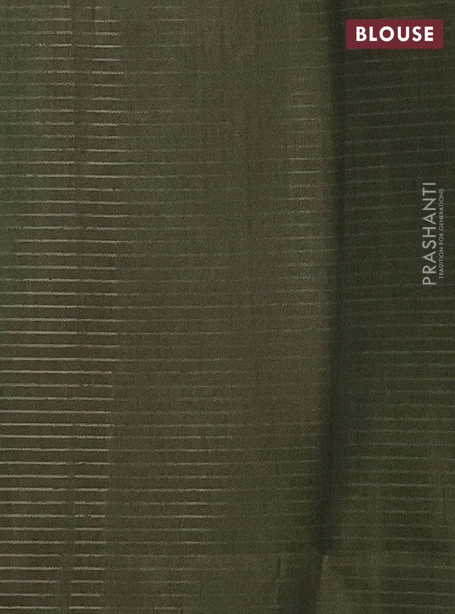 Chappa saree sap green and beige with allover small zari checked pattern and floral digital printed pallu