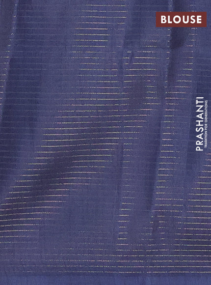 Chappa saree dark blue and beige with allover small zari checked pattern and floral digital printed pallu