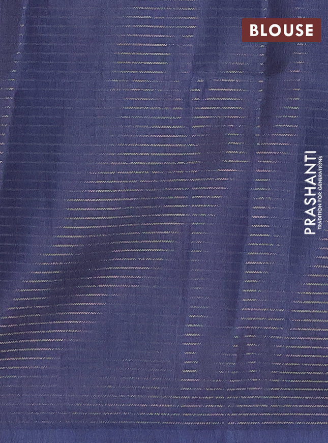 Chappa saree dark blue and beige with allover small zari checked pattern and floral digital printed pallu