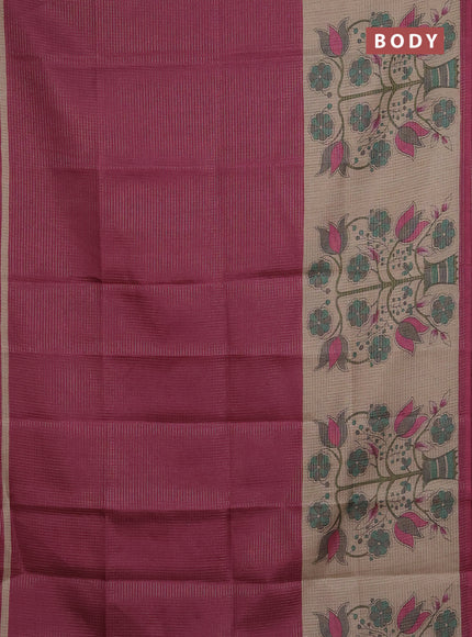 Chappa saree dark magenta pink and beige with allover small zari checked pattern and floral digital printed pallu