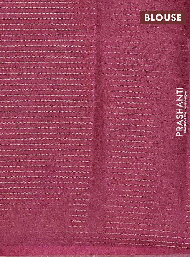 Chappa saree dark magenta pink and beige with allover small zari checked pattern and floral digital printed pallu