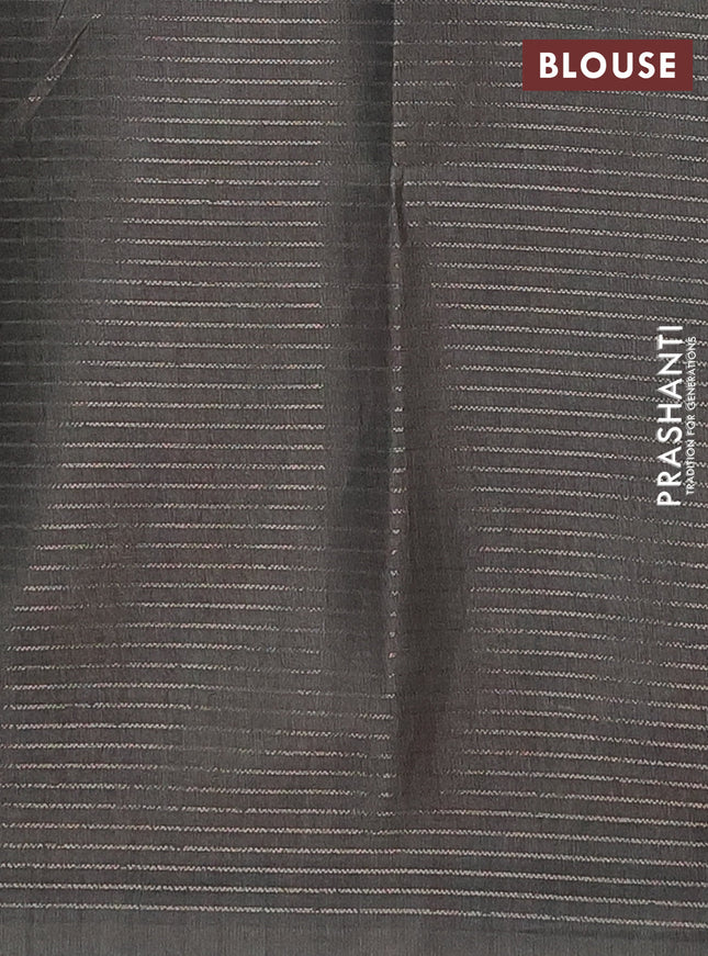 Chappa saree grey and beige with allover small zari checked pattern and floral digital printed pallu