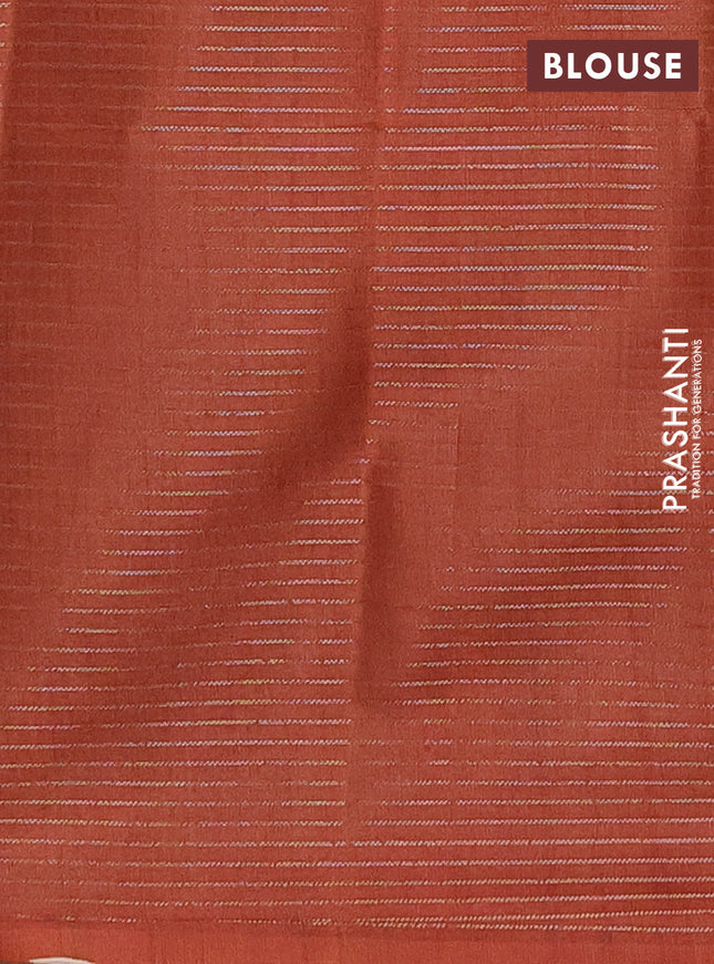 Chappa saree rustic orange and beige with allover small zari checked pattern and floral digital printed pallu